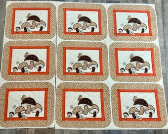 Set Of 9 VTG 70’s Orange Butterfly Mushroom Flowers Quilt Quilted PILLOW KIT