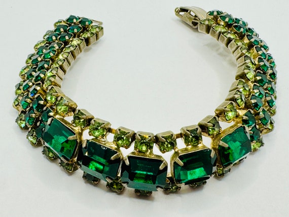 Vintage 40s Emerald Baguette & Peridot Green Rhin… - image 1