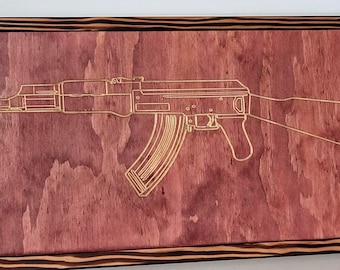 AK-47 Rifle detailed outline framed wall art CNC carved Kalashnikov gift