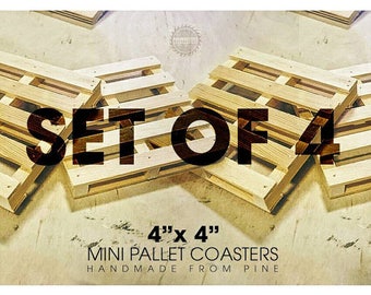 Set of 4 mini pallet coasters, handmade from pine, 4"x4", great gift idea Pinterest