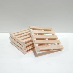 Set of 4 mini pallet coasters, handmade from pine, 4x4, great gift idea Pinterest image 2