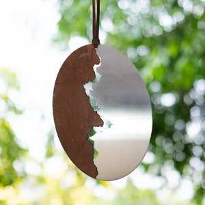 Sculpture artistique de jardin zen en métal | Décoration moderne suspendue en acier inoxydable et corten rouillé | 10&quot;