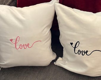 Weißer Kissenbezug 12x30cm "Love" Gestickter Kissenbezug, Schwarzer oder Rosa Faden