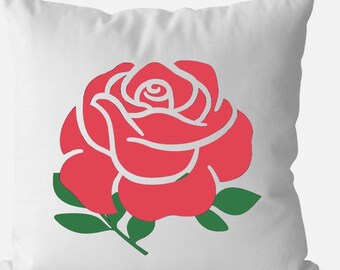 Rote Rose Vinyl 14x14 Kissenbezug - 100% Baumwolle Blumendruck (Weiß oder Schwarz)