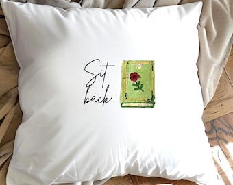 Bestickter Lese-Kissen-Bezug - Grünes Buch Motiv, gemütlicher Akzent Home Décor