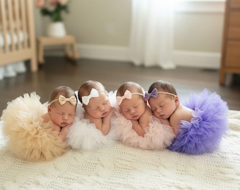 Newborn Tulle Tutu & Bow Headband Set | Baby Girl Photo Prop Outfit