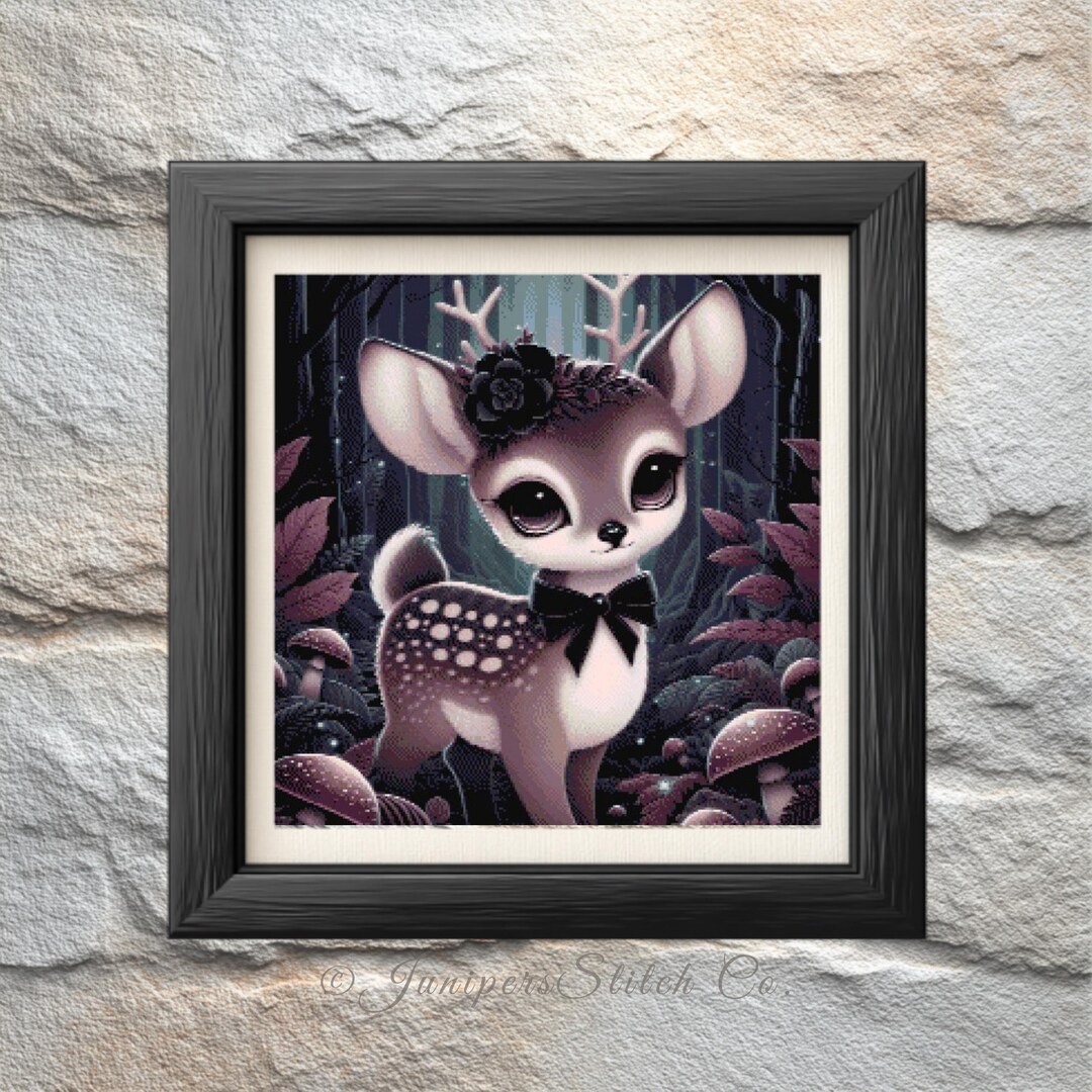 Gothic Deer Cross Stitch Pattern - Instant PDF Download - Goth Fawn ...