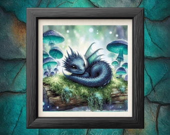 Whimsical Dragon Cross Stitch Pattern – Baby Dragon with Mushrooms – Forest Fantasy – PDF Download