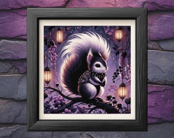 Gothic Squirrel Cross Stitch Pattern – Fantasy with Lanterns – Alternative Animal – PDF Download