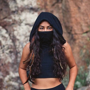 Dust Mask Hoodie ~ Crop Top with, Face Mask ~ Elven Forest, festival clothing, ninja clothes, face covering, flow clothes, love