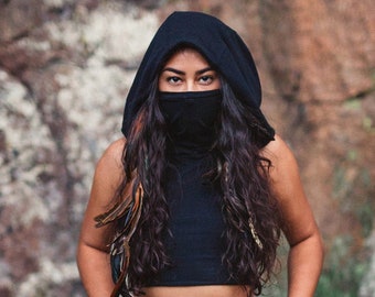 Dust Mask Hoodie ~ Crop Top with, Face Mask ~ Elven Forest, festival clothing, ninja clothes, face covering, flow clothes, love