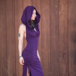 Goddess Scrunchie Maxi Dress ~ with Cowl Hood ~ Elven Forest, Burning Man, Festival Clothing