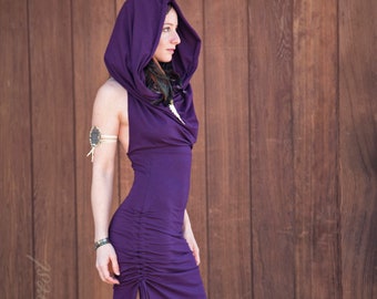 Goddess Scrunchie Maxi Dress ~ with Cowl Hood ~ Elven Forest, Burning Man, Festival Clothing