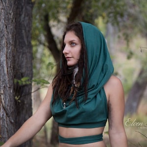 Cowl hood Crop Top the original Elven Forest, Festival top image 1