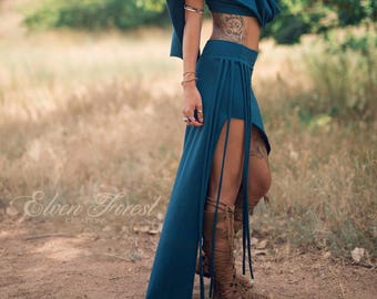 Asymmetrical Shanti Fringe Skirt ~ Elven Forest ~ Festival clothing