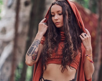 Wing Sleeve Crop top ~ With Generous Hood ~ Elven Forest, Festival Clothing, Burning Man costume, Ren Faire, Greek vibes, Goddess wear