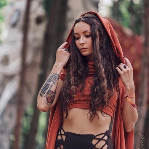 Wing Sleeve Crop top ~ With Generous Hood ~ Elven Forest, Festival Clothing, Burning Man costume, Ren Faire, Greek vibes, Goddess wear