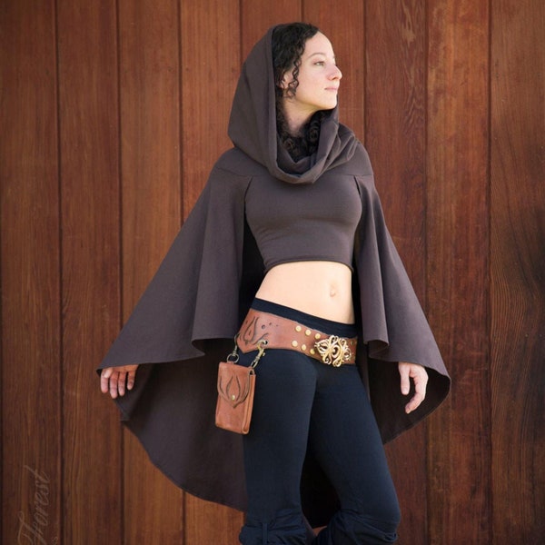 Crop Top Hoodie with Cape Sleeves ~ Elven Forest, Festival Clothing