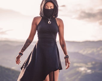 Desert Walker Dress ~ Dust Mask Hoodie Dress ~ Elven Forest, Burning Man Costume, Post Apocalyptic, Face Mask, Covering, Festival Clothing