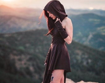 PREMADE Collection - READY to SHIP ~ Desert Walker Dress ~ Dusk Mask Hoodie Dress ~ Elven Forest ~ Burning Man Costume, Post Apocalyptic