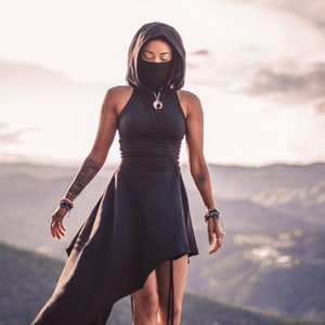 Desert Walker Dress ~ Dust Mask Hoodie Dress ~ Elven Forest, Burning Man Costume, Post Apocalyptic, Face Mask, Covering, Festival Clothing