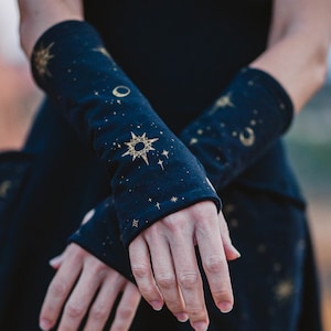 Celestial Fingerless Gloves Elven Forest, festival clothing, arm warmers, fun accessories, love image 1