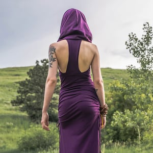 Goddess Scrunchie Maxi Dress ~ with Racerback and Cowl Hood ~ Elven Forest, festival dress