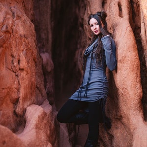 Thermal Hoodie Dress with thumbholes Elven Forest, Winter dress, Festival clothing image 3