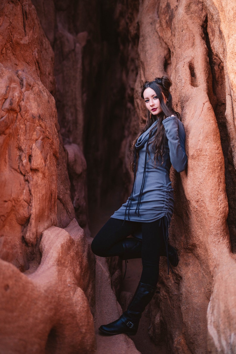 Thermal Hoodie Dress with thumbholes Elven Forest, Winter dress, Festival clothing image 3