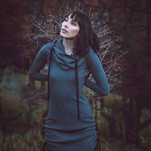 Thermal Hoodie Dress with thumbholes Elven Forest, Winter dress, Festival clothing image 8