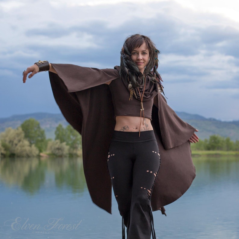 Crop Top Hoodie with Cape Sleeves Elven Forest, Festival Clothing image 5