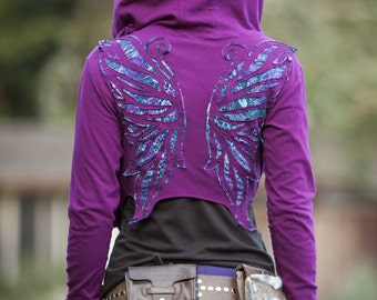 Peacock Winged Hoodie Wrap ~ Elven Forest, Festival Clothing, butterfly wings