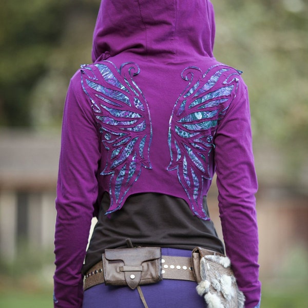 Peacock Winged Hoodie Wrap ~ Elven Forest, Festival Clothing, butterfly wings