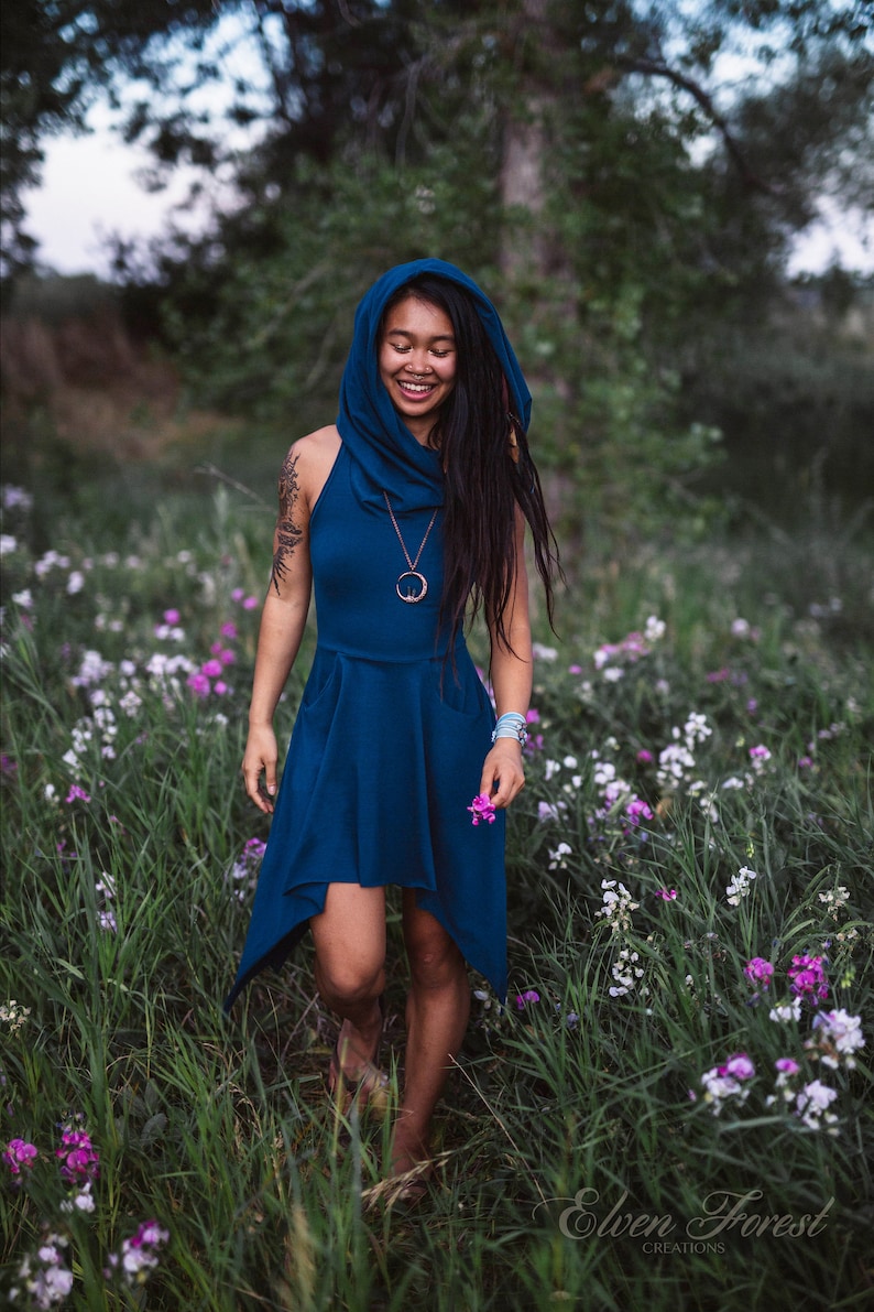 Sleeveless Wonderland Pixie Dress ~ Cowl Hood version ~ Elven Forest ~ Festival Dress