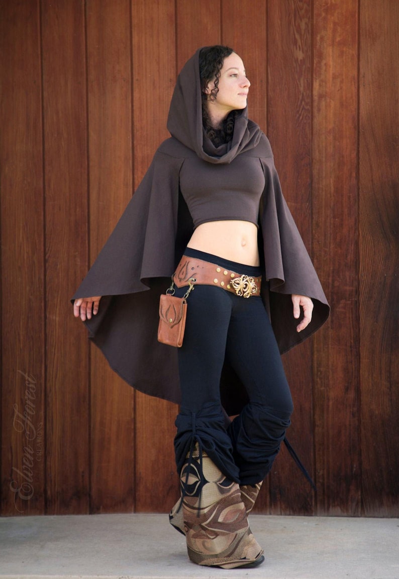 Crop Top Hoodie with Cape Sleeves Elven Forest, Festival Clothing image 1