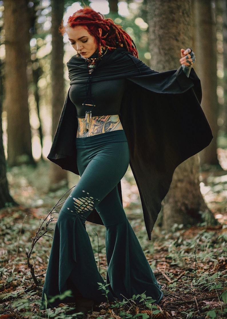 Crop Top Hoodie with Cape Sleeves Elven Forest, Festival Clothing image 6