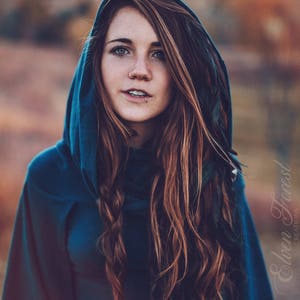 Hooded Cape Dress Elven Forest, cowl hood, Festival clothing image 8