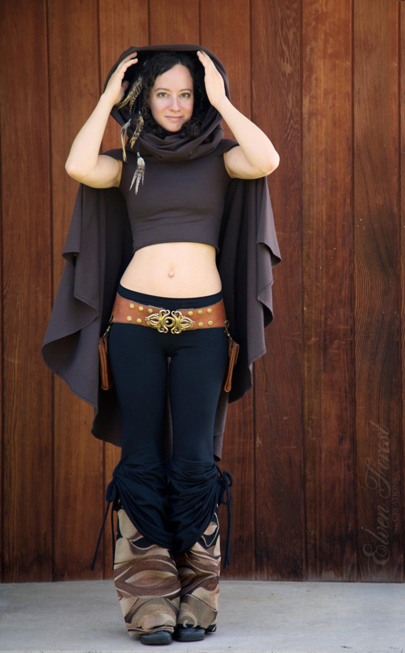 Crop Top Hoodie with Cape Sleeves Elven Forest, Festival Clothing image 4