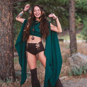 Wing Sleeve Crop top With Generous Hood Elven Forest, Festival Clothing, Burning Man costume, Ren Faire, Greek vibes, Goddess wear image 7