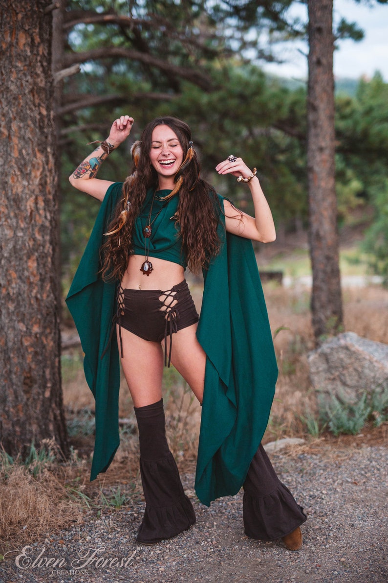 Wing Sleeve Crop top With Generous Hood Elven Forest, Festival Clothing, Burning Man costume, Ren Faire, Greek vibes, Goddess wear image 7