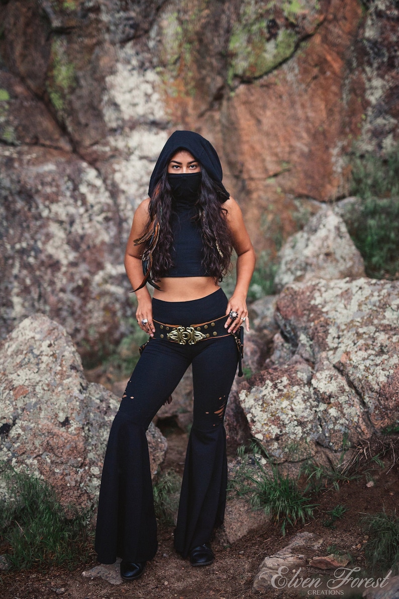 Dust Mask Hoodie ~ Crop Top with, Face Mask ~ Elven Forest, festival clothing, ninja clothes, face covering, flow clothes, love 