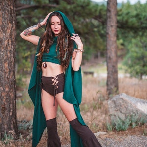 Wing Sleeve Crop top With Generous Hood Elven Forest, Festival Clothing, Burning Man costume, Ren Faire, Greek vibes, Goddess wear image 5