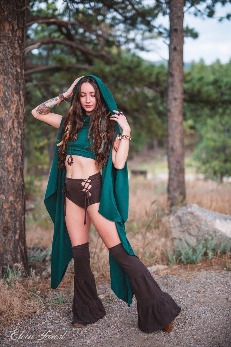 Wing Sleeve Crop top With Generous Hood Elven Forest, Festival Clothing, Burning Man costume, Ren Faire, Greek vibes, Goddess wear image 5