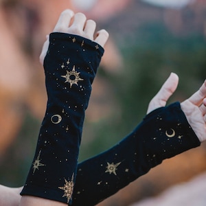 Celestial Fingerless Gloves Elven Forest, festival clothing, arm warmers, fun accessories, love image 3