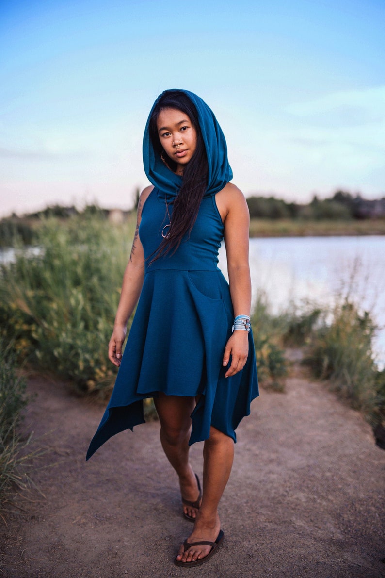 Sleeveless Wonderland Pixie Dress ~ Cowl Hood version ~ Elven Forest ~ Festival Dress