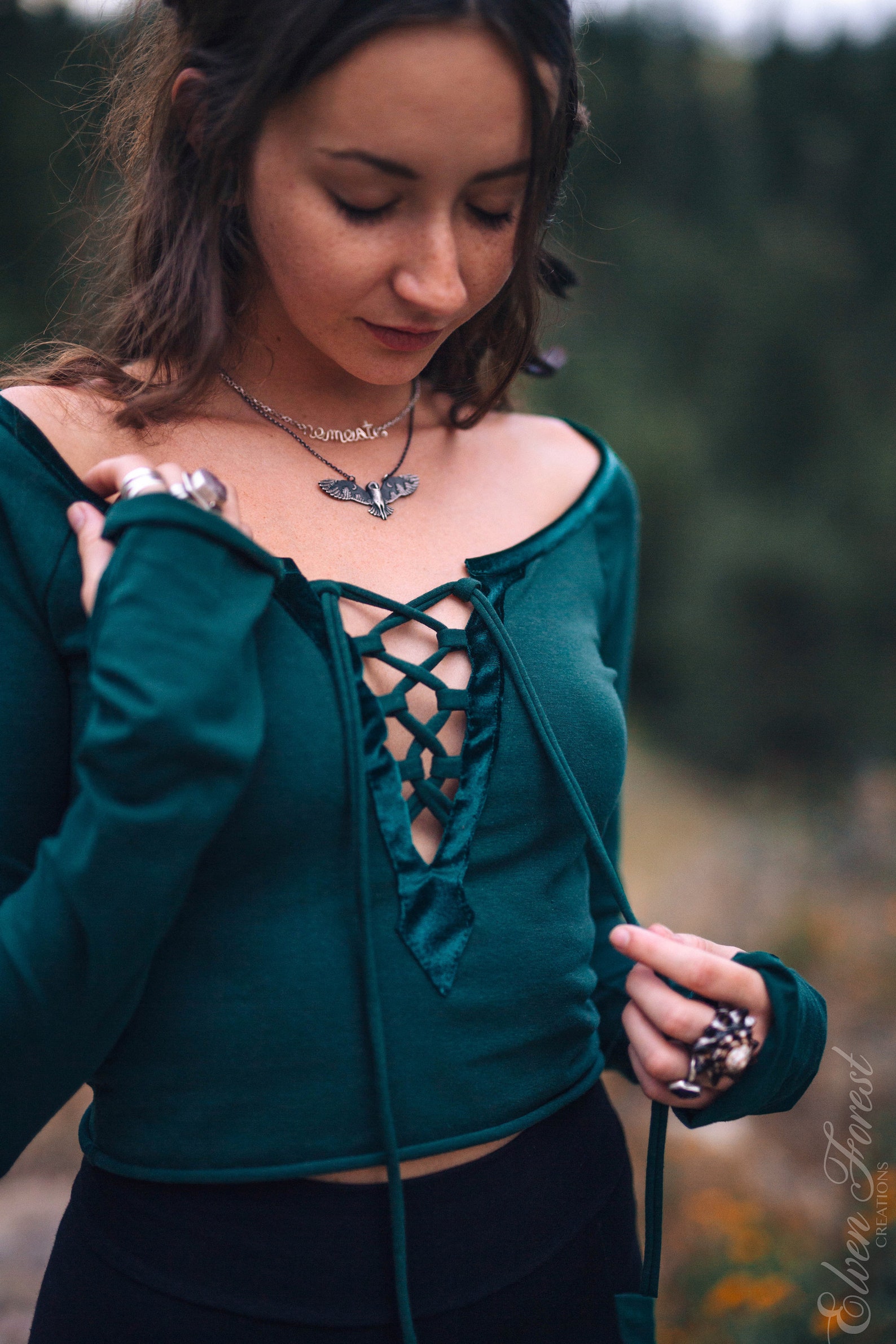 Velvet Laceup Top Long Sleeves and Thumbholes Elven Etsy