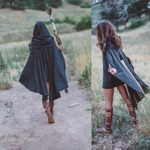 Hooded Cape Dress Elven Forest, cowl hood, Festival clothing image 2