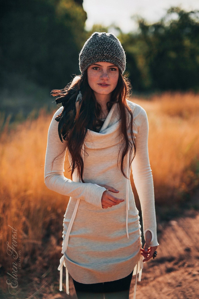 Thermal Hoodie Dress with thumbholes Elven Forest, Winter dress, Festival clothing image 5