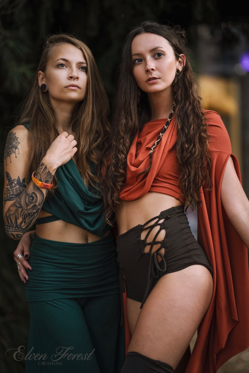 Wing Sleeve Crop top With Generous Hood Elven Forest, Festival Clothing, Burning Man costume, Ren Faire, Greek vibes, Goddess wear image 2