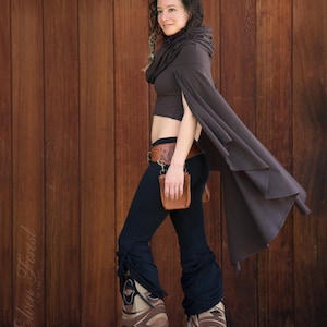 Crop Top Hoodie with Cape Sleeves Elven Forest, Festival Clothing image 2